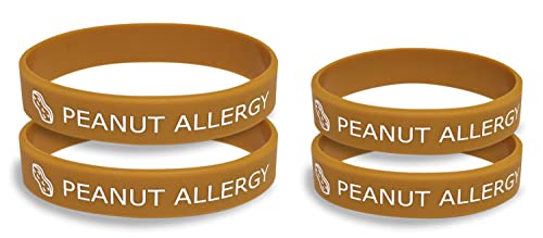 Peanut Allergy Children's Wristband, Kids Silicon Bracelet (2 Medium + 2 Small), Brown Color