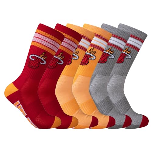 Ultra Game NBA Men's Athletic Cushioned Secure Fit Team Crew Socks, Miami Heat, 3 Pack