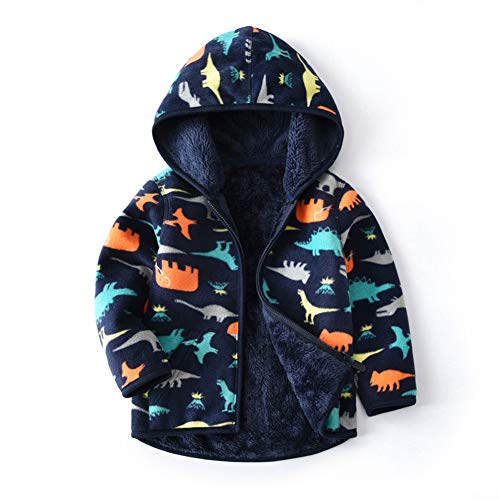 Feidoog Toddler Polar Fleece Jacket Hooded Baby Boys Girls Autumn Winter Long Sleeve Thick Warm Outerwear,Dark Blue,2-3T