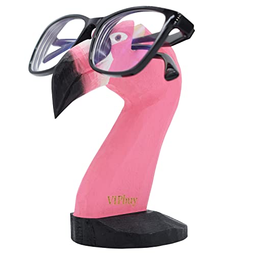 VIPbuy Handmade Wood Carving Eyeglasses Holder Stand Sunglasses Display Stand Home Office Desk Décor Gift (Flamingo)
