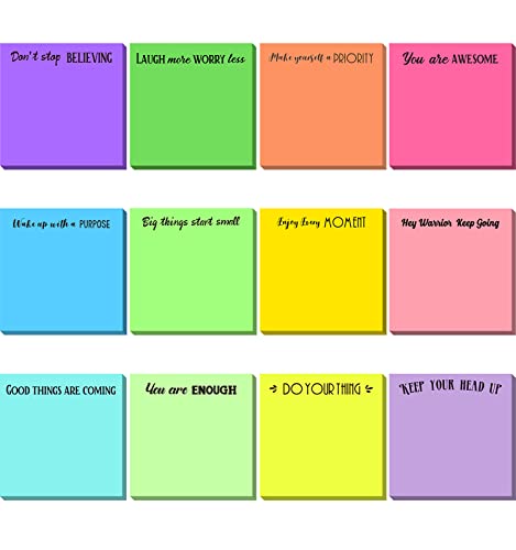 12 Pieces Inspirational Sticky Notes 3 x 3 Inch Motivational Fun Notepads Positive Gifts for Teacher Nurse Coworkers Work Studying Supplies (Bright Style)