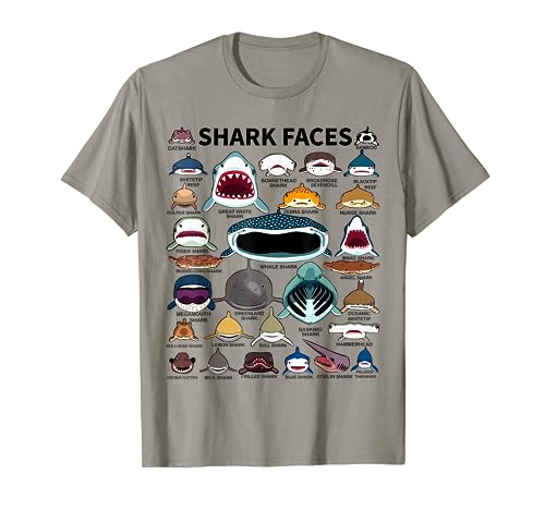 Shark Faces - Type of Shark - Shark Faces of All Kinds T-Shirt