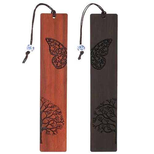cobee Wooden Bookmarks for Book Lovers, 2 Pieces Handmade Wood Book Mark Natural Hollow Craft Bookmark Vintage Bookmark Gift for Women Men Students (I)