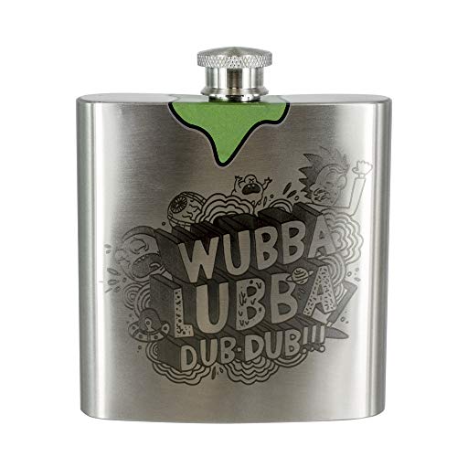 Paladone Rick's Wubba Lubba Dub Hipflask, Stainless Steel Metal 6oz Hip Flask with Screw Top Lid, Rick and Morty Collectible
