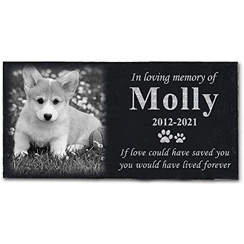 ODB Personalized Pet Memorial Stones, Black Granite Memorial Garden Stone Engraved with Photo, Gifts for Someone Who Lost a Loved One, or Pet, Dog, Cat (with Photo)
