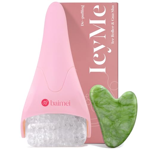 BAIMEI IcyMe Cryotherapy Ice Roller and Gua Sha Facial Tools Puffiness Redness Reducing Migraine Pain Relief, Skin Care Tools for Face Massager Self Care Gift for Men Women - Pink