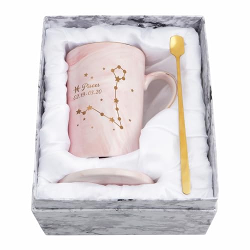 YHRJWN Pisces Gifts for Women, Pisces Constellation Mug, February March Birthdays Gifts for Women Horoscope Astrology Lovers, Pisces Zodiac Sign gifts for Women Girls, 14 Oz Pink with Gift Box
