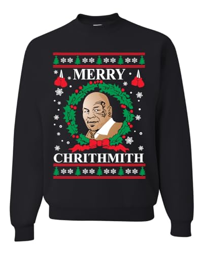 Wild Bobby Merry Chrithmith Mike Tyson Ugly Christmas Sweater Unisex Crewneck Graphic Sweatshirt, Black, X-Large