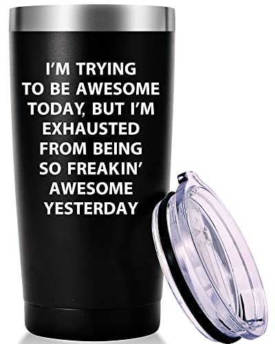 AMZUShome I'm Trying to Be Awesome Today Travel Mug Tumbler.Inspirational Gifts,Work Gifts for Boss,Coworker,Colleague,Dad,Mom.Birthday Christmas Gift for Men Women(20oz Black)