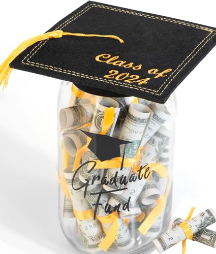 Graduation Gifts 2024 - DIY Graduation Mason Jar - Filled with Money & Class of 2024 Cap Kit - Graduation Centerpieces Congrats Decorations Party Supplies for Him Her Women Men College High School