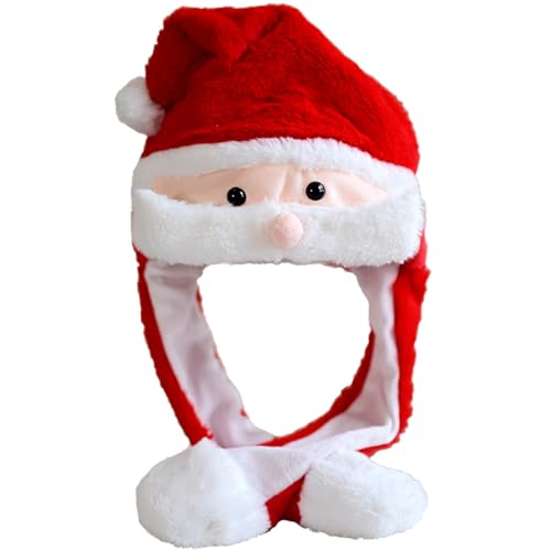 DSHE Party Cosplay Funny Plush Santa Hat with Moving Jumping Ears, Cute Christmas Hat