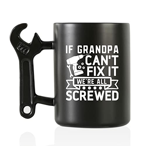 Onebttl Grandpa Gifts Wrench Coffee Mug, Grandfather Gift from Granddaughter and Grandson, 13.5oz/400ml Funny Ceramic Mug for Christmas, Father's Day - Grandpa Can Fix