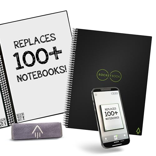 Rocketbook Core Reusable Smart Notebook | Innovative, Eco-Friendly, Digitally Connected Notebook with Cloud Sharing Capabilities | Dotted, 8.5' x 11', 32 Pg, Infinity Black, with Pen, Cloth, and App Included