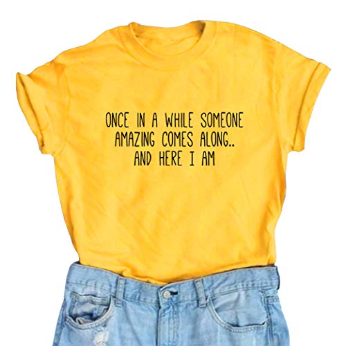 BLACKMYTH Women's Graphic Funny T Shirt Cute Tops Teen Girl Tees Yellow X-Large