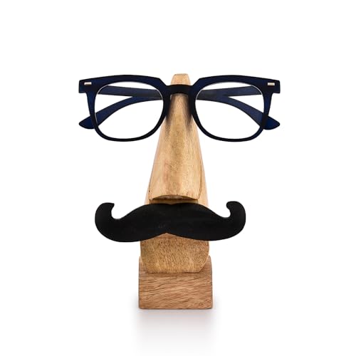 NIRMAN Handmade Wooden Nose Shaped Spectacle Specs Eyeglass Holder Stand with Mustache (2' x 2' x 6')