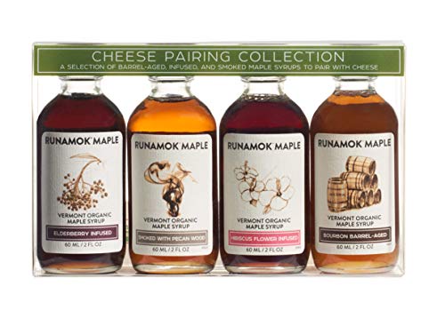 Runamok Organic Vermont Maple Syrup Sampler | Cheese Pairing Collection | 2 oz (4 count) | 60mL | Barrel-aged, Infused and Smoked Organic Maple Syrup Varieties