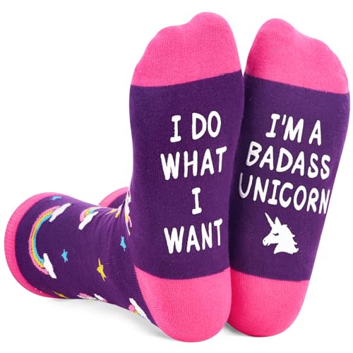 Zmart Funny Socks for Women Teen Girls Crazy Cool Socks, Unicorns Gifts Badass Women Gifts, Badass Unicorn Socks Rainbow Pride Socks with Funny Sayings