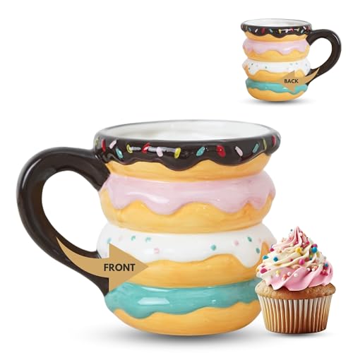 Donut Coffee Mug - Unique Coffee Mugs & Dunkin Donuts Gifts for Women - Stacked Donut Rainbow Mug - Cute Mugs for Girls - Fun Mugs Donut Cup for Novelty Dining & Entertaining Donut Decor (18 oz)