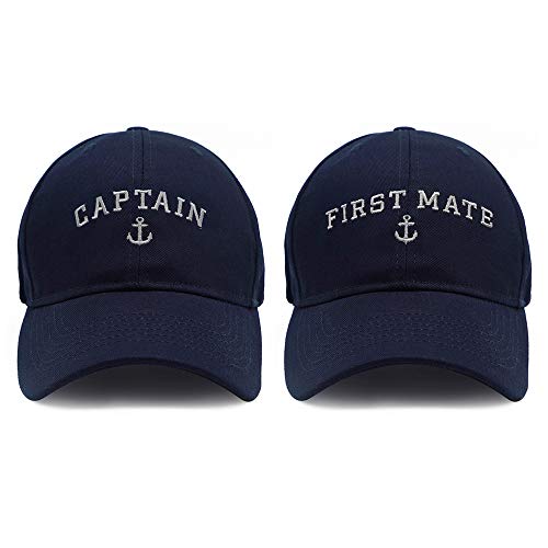 Captain Hat & First Mate | Matching Skipper Boating Baseball Caps | Nautical Navy Marine Sailor Hats (Navy)