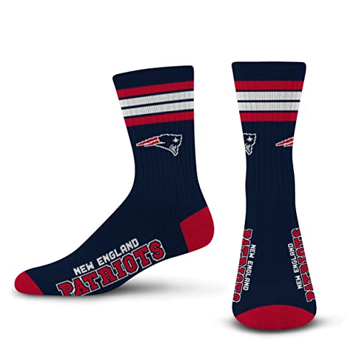 For Bare Feet NFL 4 Stripe Deuce Crew Sock, New England Patriots, Large