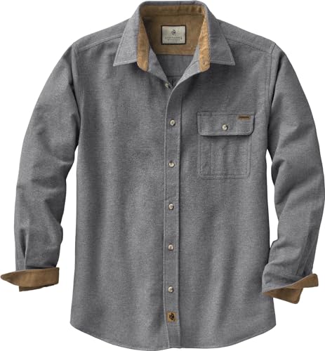 Legendary Whitetails Men's Flannel Shirt with Corduroy Cuffs, Charcoal Heather, Large, 6464