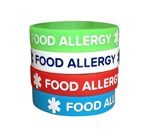 Food Allergy Silicone Bracelets for Teens Kids 6.3' (4 Pack) ID Wristband Medical Alert
