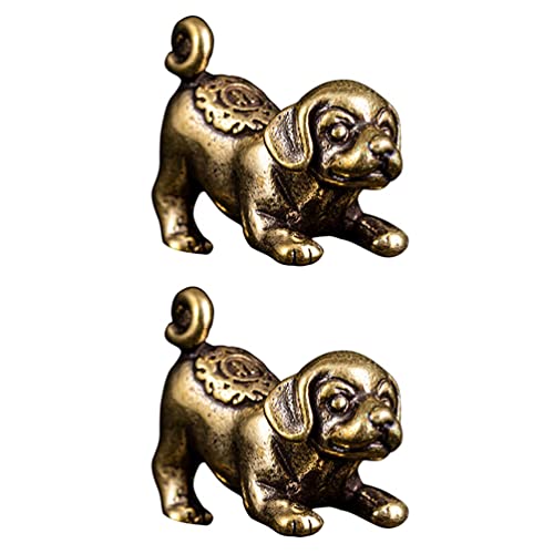 FAVOMOTO Brass Chinese Zodiac Statue 2Pcs Chinese Feng Shui Dog Statue Mini Chinese Zodiac Animals Figures Sculpture Collectibles Wealth Porsperity Gift Jewelry Making Charms Desktop Wealth Decor