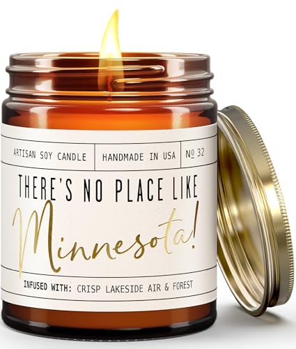Minnesota Gifts, Minnesota Decor for Home - 'There's No Place Like Minnesota Candle, w/Crisp Lakeside Air & Forest I Minnesota Souvenirs I Minnesota State Gifts I 9oz Jar, 50Hr Burn, USA Made