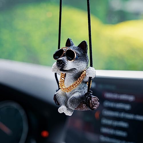 Floruit Siberian Husky Car Mirror Hanging Accessories Cute Swinging Dog Rear View Mirror Accessories for Men & Women