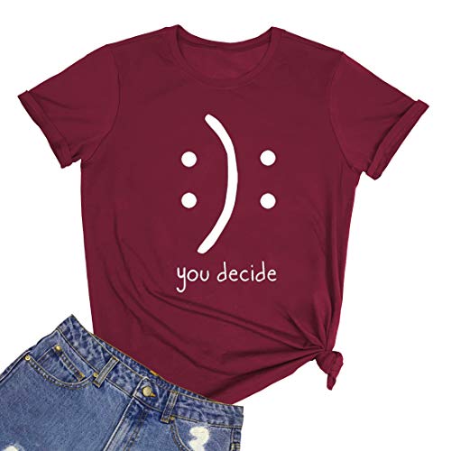 BLACKMYTH Women's Cute Graphic T Shirts Funny Tops Casual Tees Wine Red Small