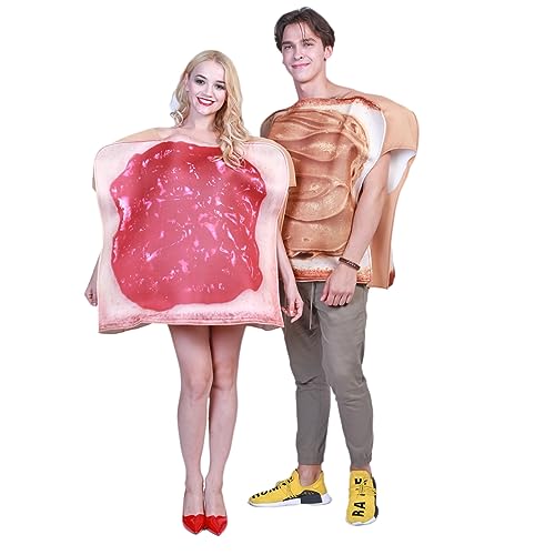 EraSpooky Couple Halloween Costume Bread Slices Peanut Butter and Jelly Costume Adults Cosplay Party Funny Food Mascot (Couple Jam Suit(2PCS))