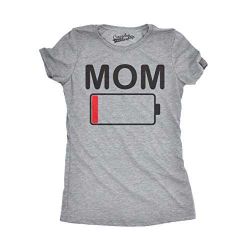 Womens Mom Battery Low Funny Sarcastic Graphic Tired Parenting Mother T Shirt Funny Womens T Shirts Mother's Day T Shirt for Women Women's Novelty T Shirts Light Grey M