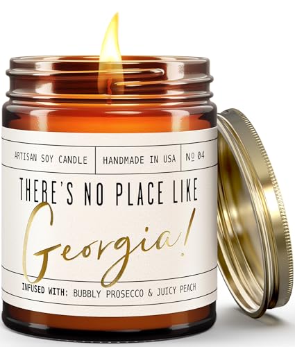 Georgia Gifts, Georgia Decor for Home - 'There's No Place Like Georgia Candle, w/Bubbly Prosecco & Juicy Peach I Georgia Souvenirs I Georgia State Gifts I 9oz Jar, 50Hr Burn, USA Made