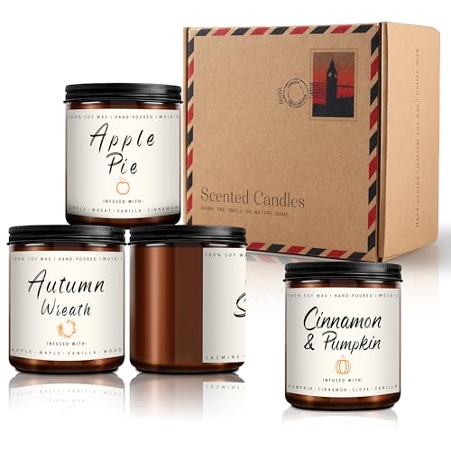 Fall Candle Set | 4pack Fall Scented Candles for Home, Scented Candles for Autumn - Home Scented Candle Set, Candle Gift for Women - Scent of Autumn Wreath/Pumpkin/Apple/Comfort