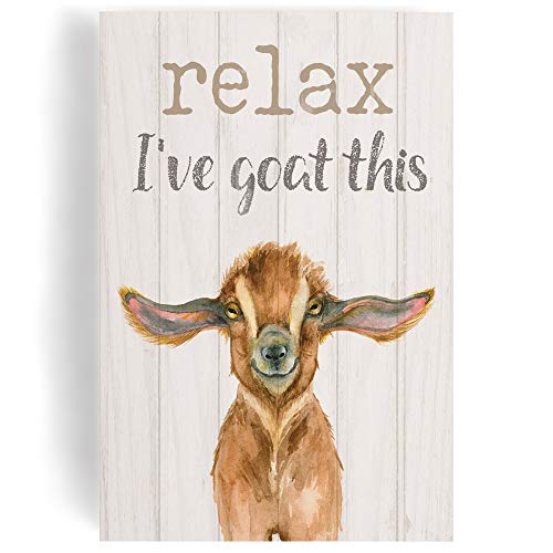 P. Graham Dunn Relax I've Goat This Cream 5 x 3.5 Pine Wood Decorative Tabletop Word Block Plaque