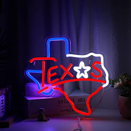 Texas Neon Sign USB Powered for Room Decor, Lone Star Neon Light Sign Dimmable for Man Cave Bar Wall Art Birthday Gift 12.8 * 12 Inches