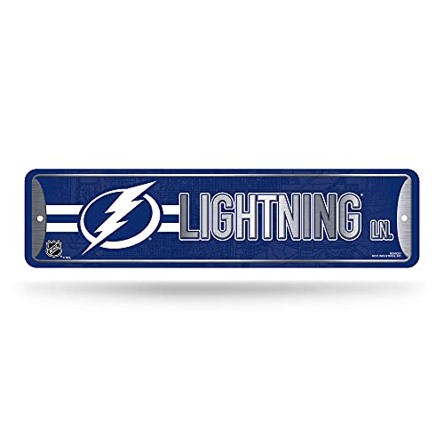 Rico Industries NHL Hockey Tampa Bay Lightning Metal Street Sign 4' x 15' Home Décor - Bedroom - Office - Man Cave,Silver