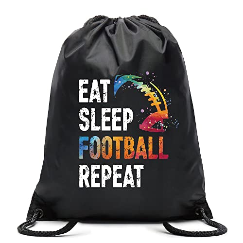 Pishovi Eat Sleep Football Repeat Drawstring Waterproof Backpack, Football Sports Bag for Man Women, Football Player Gifts, Football Gift for Football Lover Football Fan, Football Lover Gift Idea