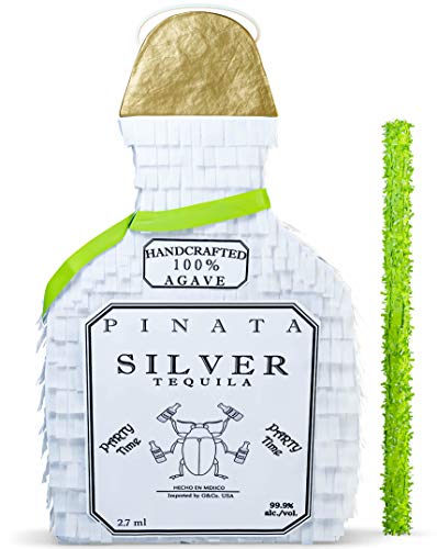 White Tequila Bottle Pinata with Stick -17.5' x 10.5' x 4.5' Perfect for Adults Party Decorations,cPhoto Prop, Birthday, Funny Anniversary, 21 birthday - Fits candy/favors