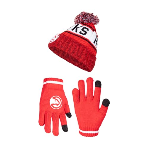 Ultra Game NBA Boys Girls Super Soft Winter Beanie Knit Hat With Extra Warm Touch Screen Gloves, Atlanta Hawks