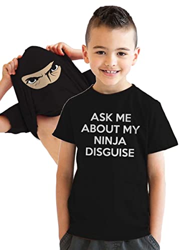 Crazy Dog Youth Ask Me About My Ninja Disguise T Shirt Funny Funny Flip Up Shirt with Sayings Costume Novelty Tee for Kids Black S