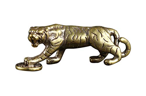 DMtse Chinese Feng Shui Brass Mini Tiger Foot On Lucky Coin Decor Statue Figurines for Animal Sculpture Collectibles Gift