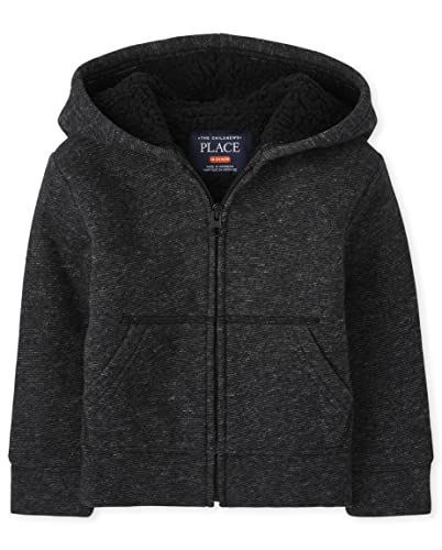 The Children's Place baby boys And Toddler Long Sleeve, Sherpa Lined, Zip-front Hoodie Sweatshirt Jacket, Black, 3T US