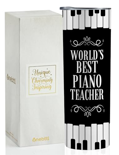 Onebttl Teacher Appreciation Gifts 20oz Skinny Tumbler with Lid and Straw for Christmas, Appreciation Day, End of Term from Students - Best Piano Teacher