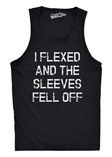 Crazy Dog Mens I Flexed and The Sleeves Fell Off Tank Top Funny Gym Workout Tee Hilarious Sleeveless Muscle Shirt for Guys at The Gym Black M
