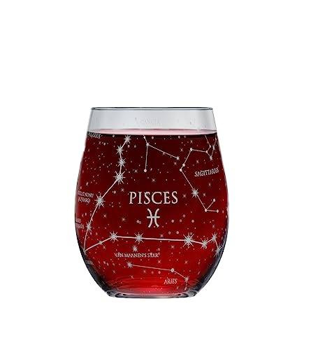 Greenline Goods Pisces Stemless Wine Glass Etched Zodiac Pisces Gift 15 oz (Single Glass) - Astrology Sign Constellation Tumbler