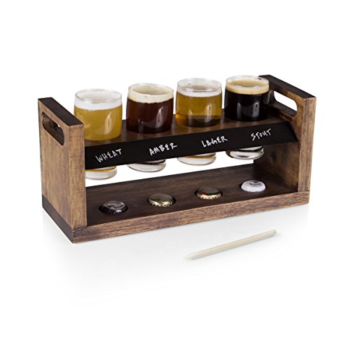 LEGACY - a Picnic Time Brand Craft Beer Flight Set, Beer Glasses Set, Gifts For Beer Lovers, (Acacia Wood)