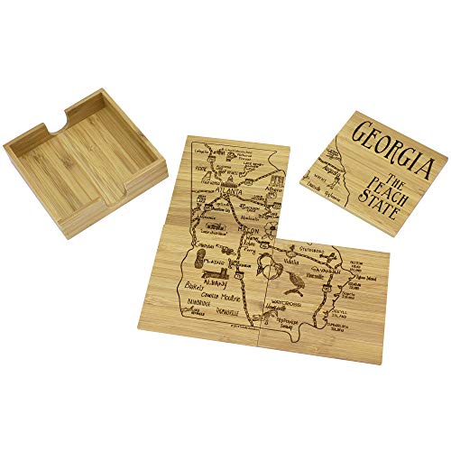 Totally Bamboo Georgia State Puzzle 4 Piece Bamboo Coaster Set with Case
