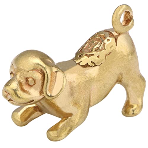 Beavorty Miniature Brass Dog Figurine Vintage Dog Statue Tiny Collectible Figurine Chinese Zodiac Puppy Sculpture Feng Shui Ornaments (Golden)