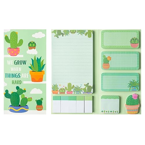 Xqumoi We Grow When Things are Hard Sticky Notes Set, 550 Sheets, Cute Cactus Shaped Self-Stick Notes Pads Plant Divider Tabs Bundle Writing Memo Pads Page Marker School Office Supplies Small Gift